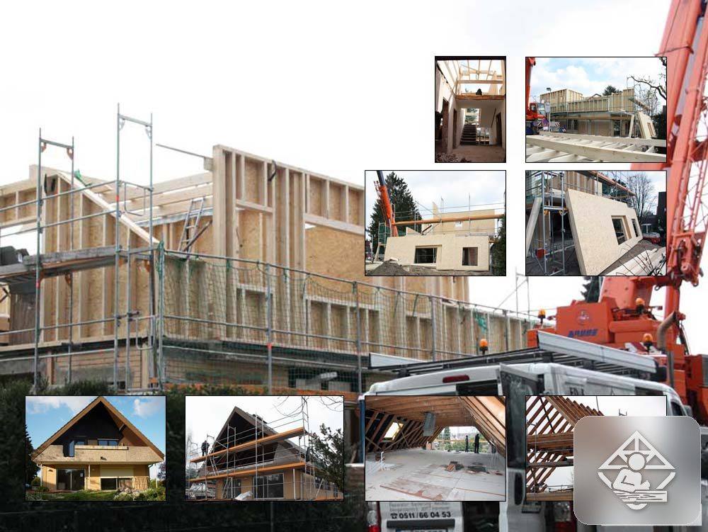Holzrahmenbau-Wandelemente werden am Einfamilienhaus montiert