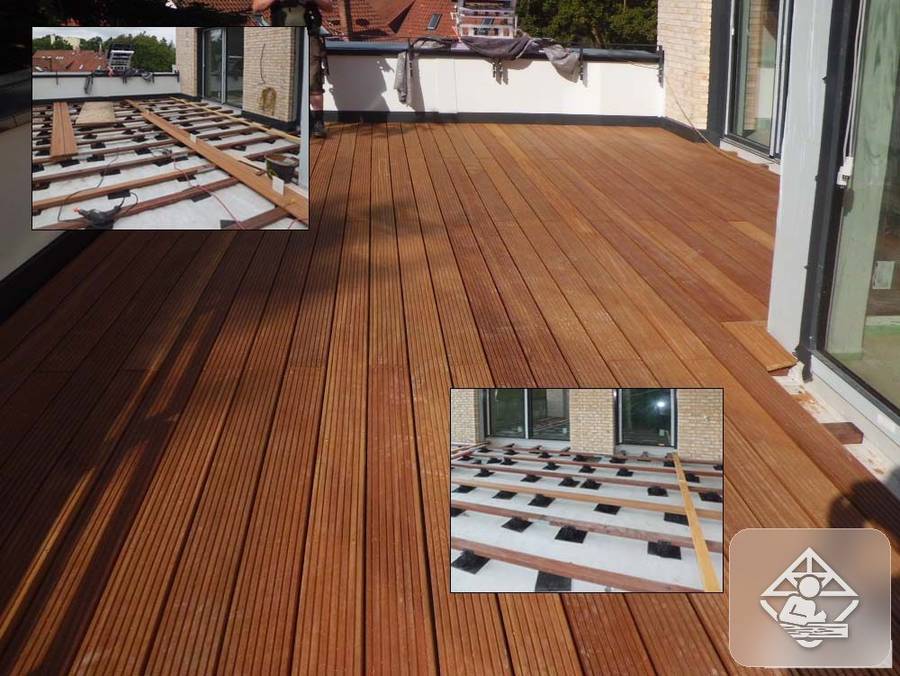 Neu verlegte Terrassendielen auf einer Dachterrasse